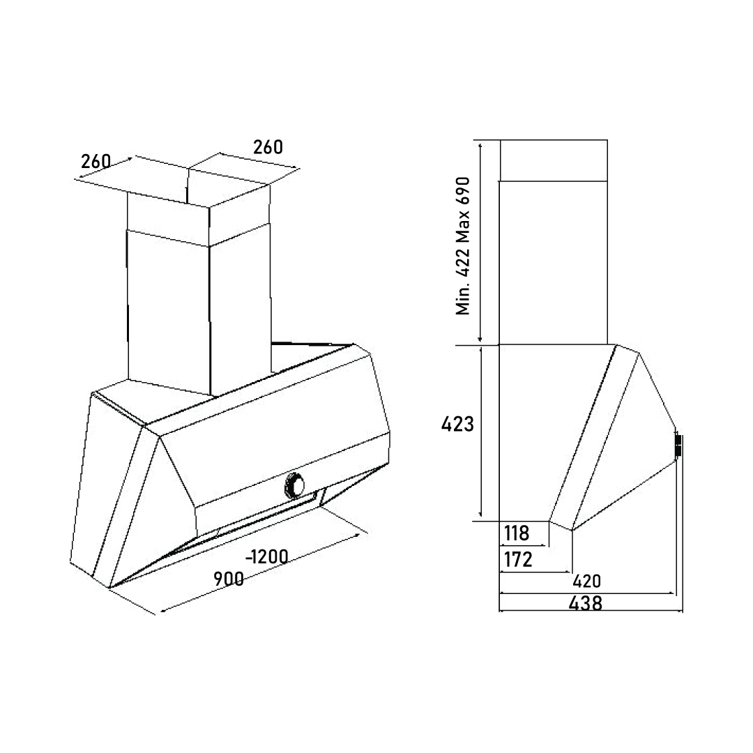 Airforce 120 cm Chimney Cooker Hood (Stainless Steel) VIS HEAD FREE BLACK - view 3