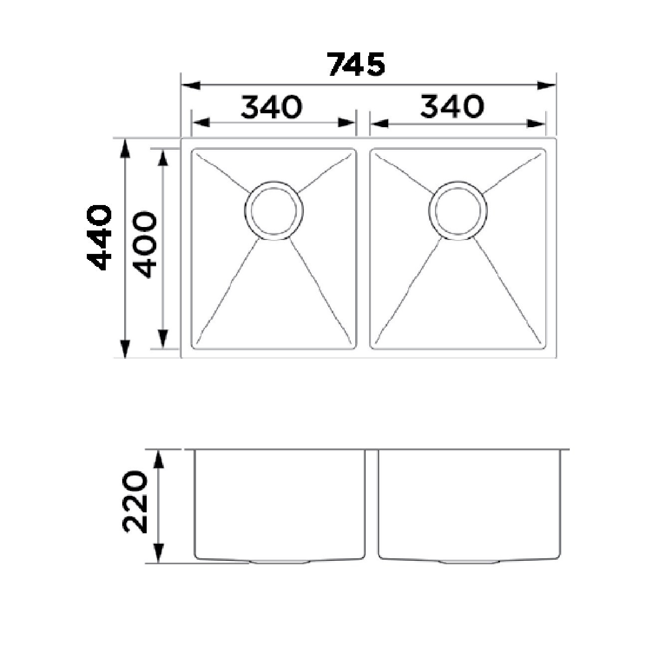 Algor AUM745-44GM 74 cm Undermount Kitchen Sink