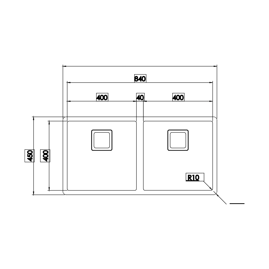 CM 100 cm Inset Sink PYPER 890x450 - view 2