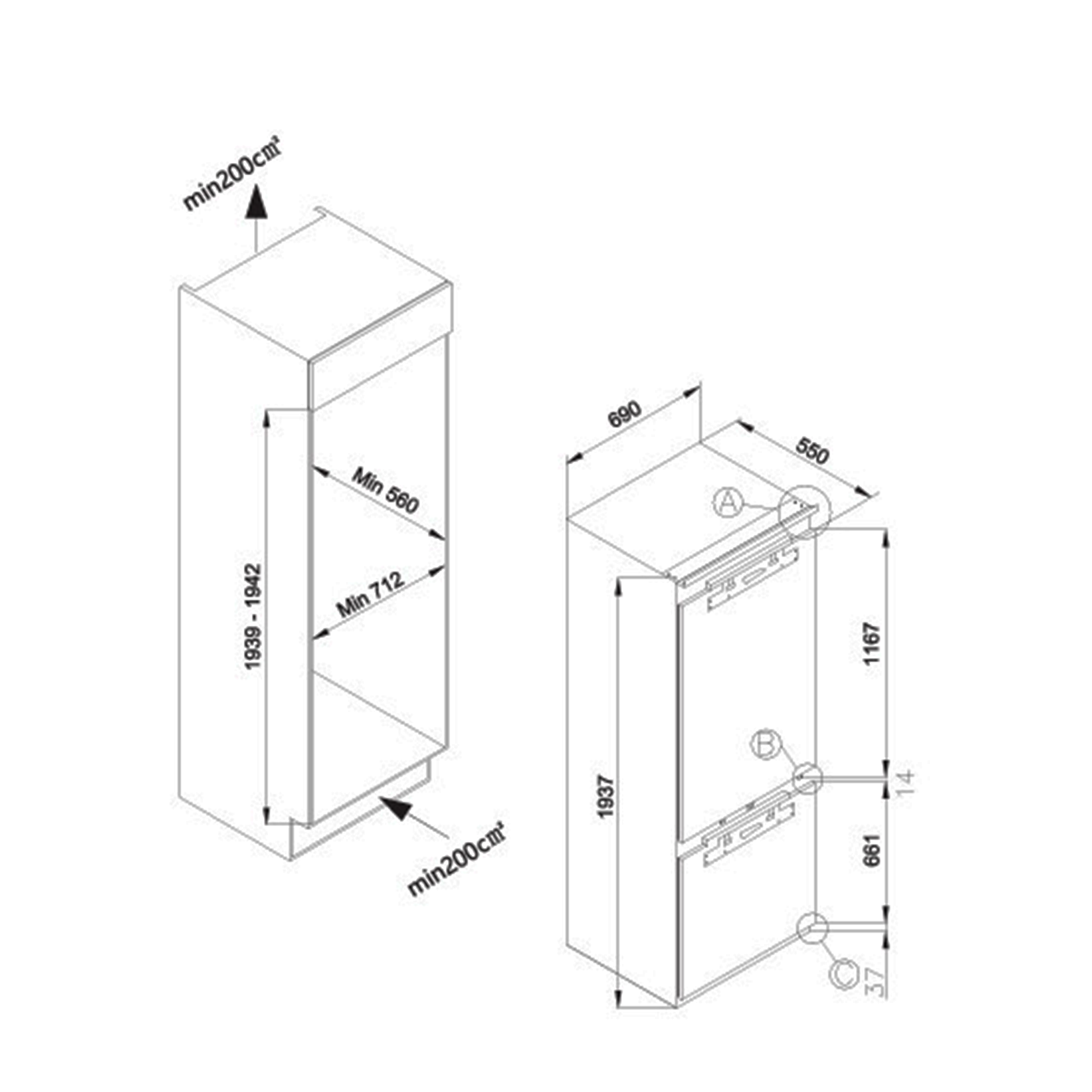 CM 70 cm Built-in Fridge Freezer (White) CM 2770 - view 2