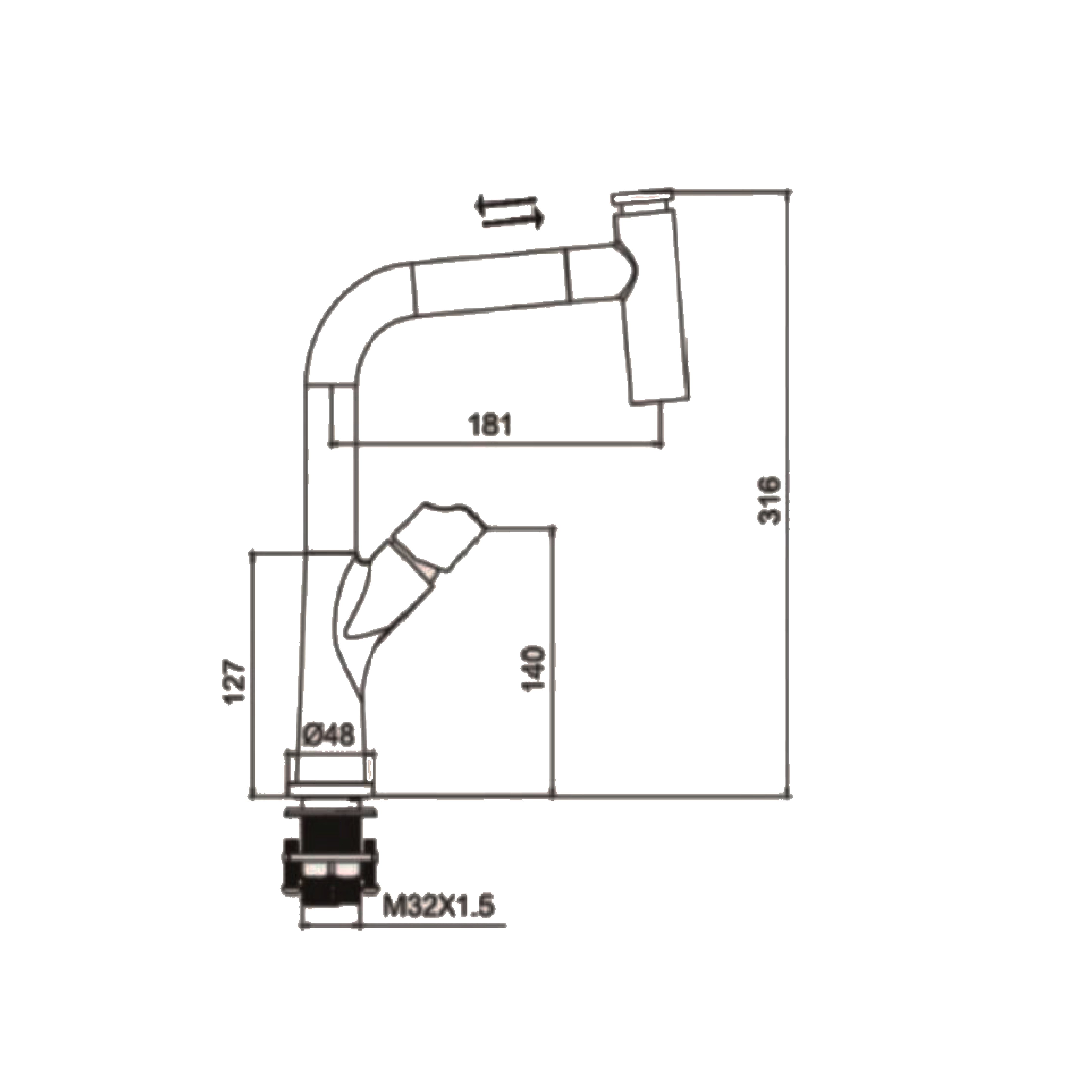 CM Pull-Out Kitchen Tap (Chrome) 6040CRM - view 2