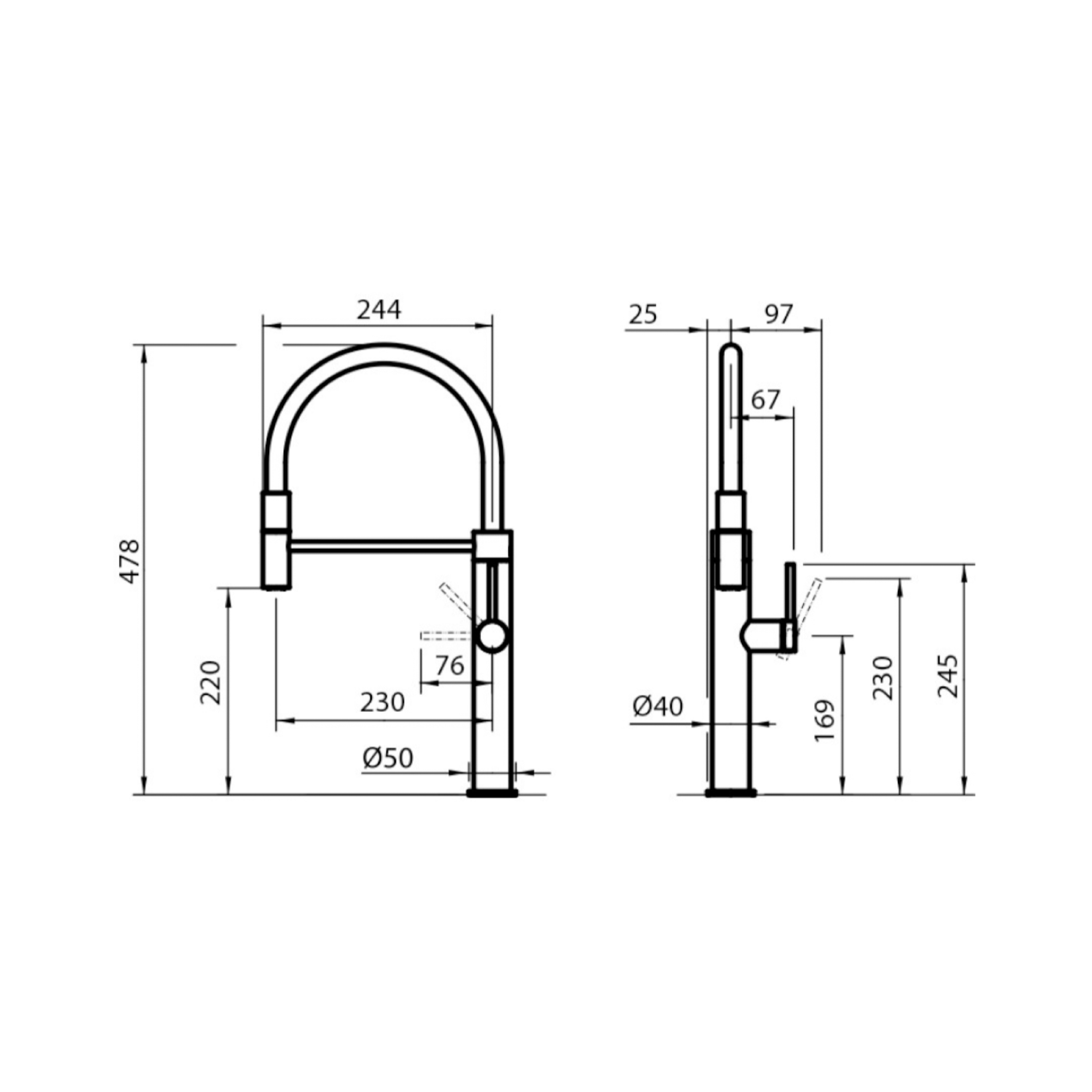 CM Pull-Out Kitchen Tap (Gun Grey) W81505GR - view 2