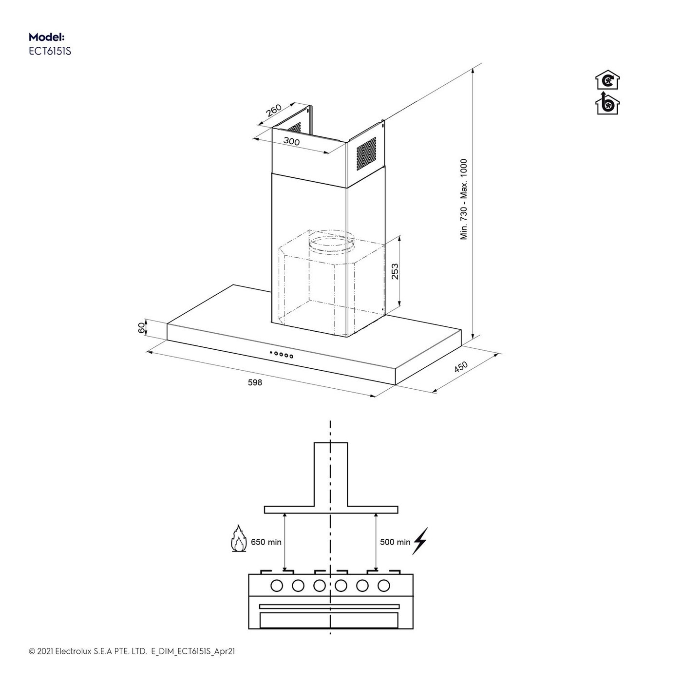Electrolux 60 cm Chimney Cooker Hood ECT6151S - view 6