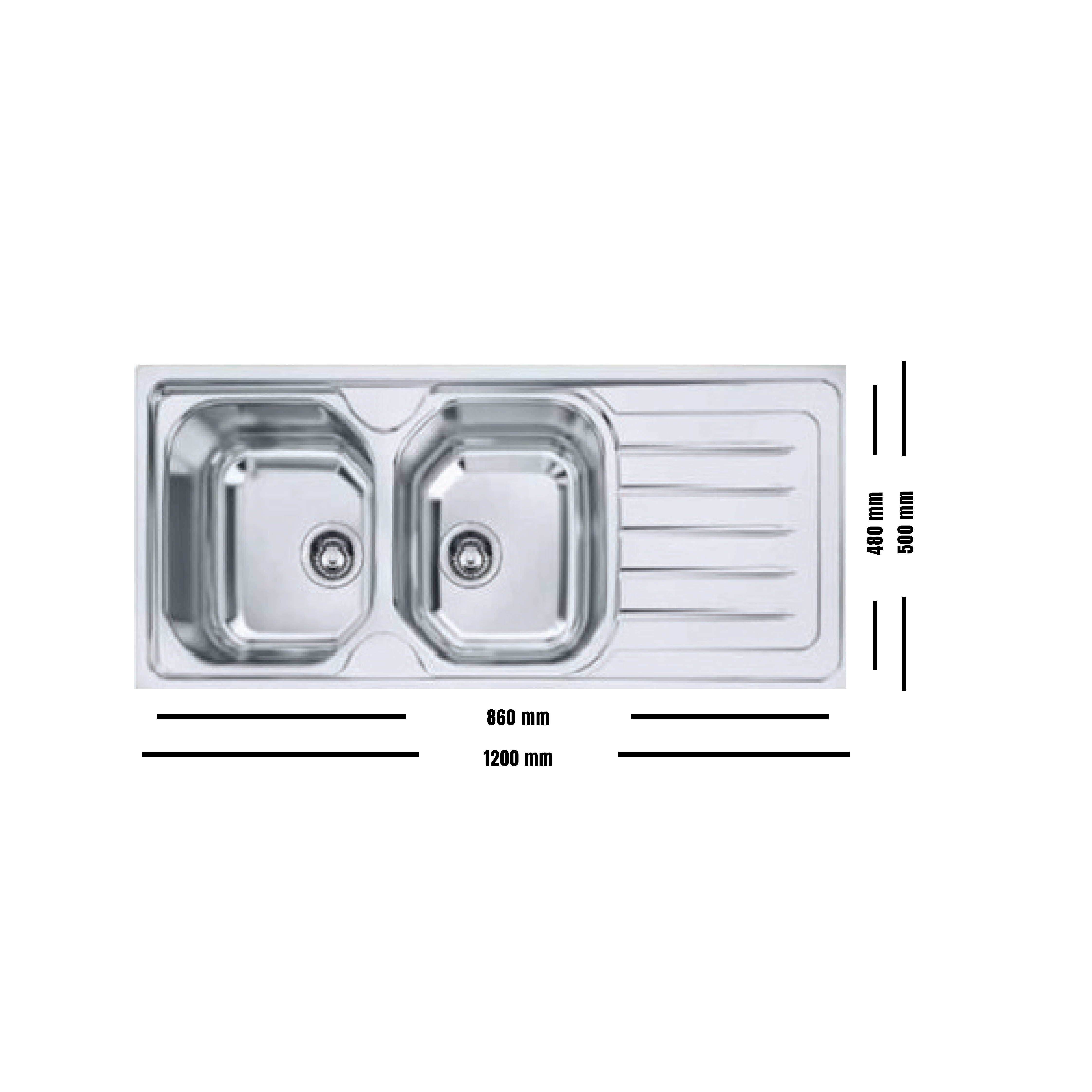 Elite 120 cm Double Bowl Inset Sink (Stainless Steel) JUPITER 18 DBSD - view 2