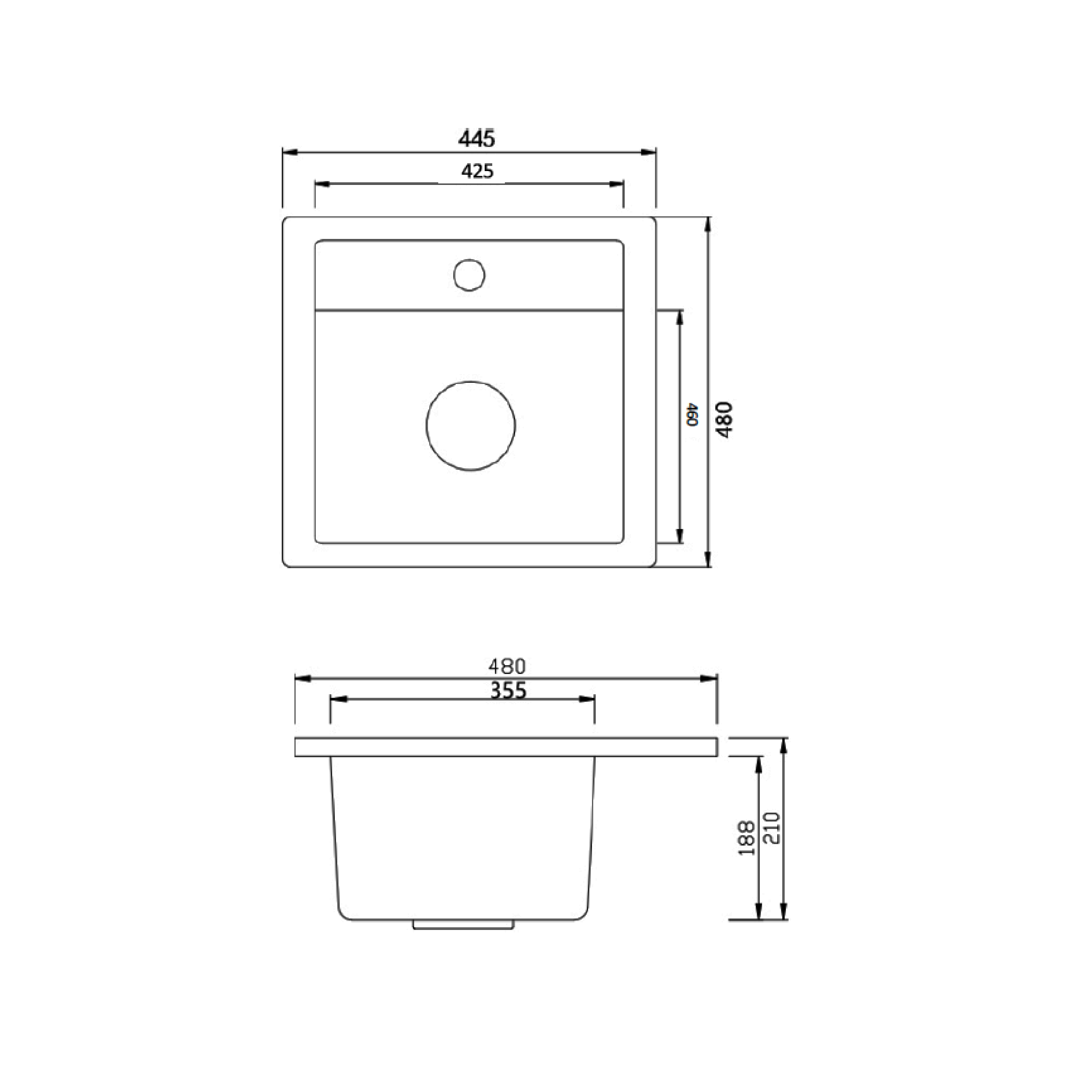 Elite 44 cm Inset Sink (Black) CS4548 - view 2
