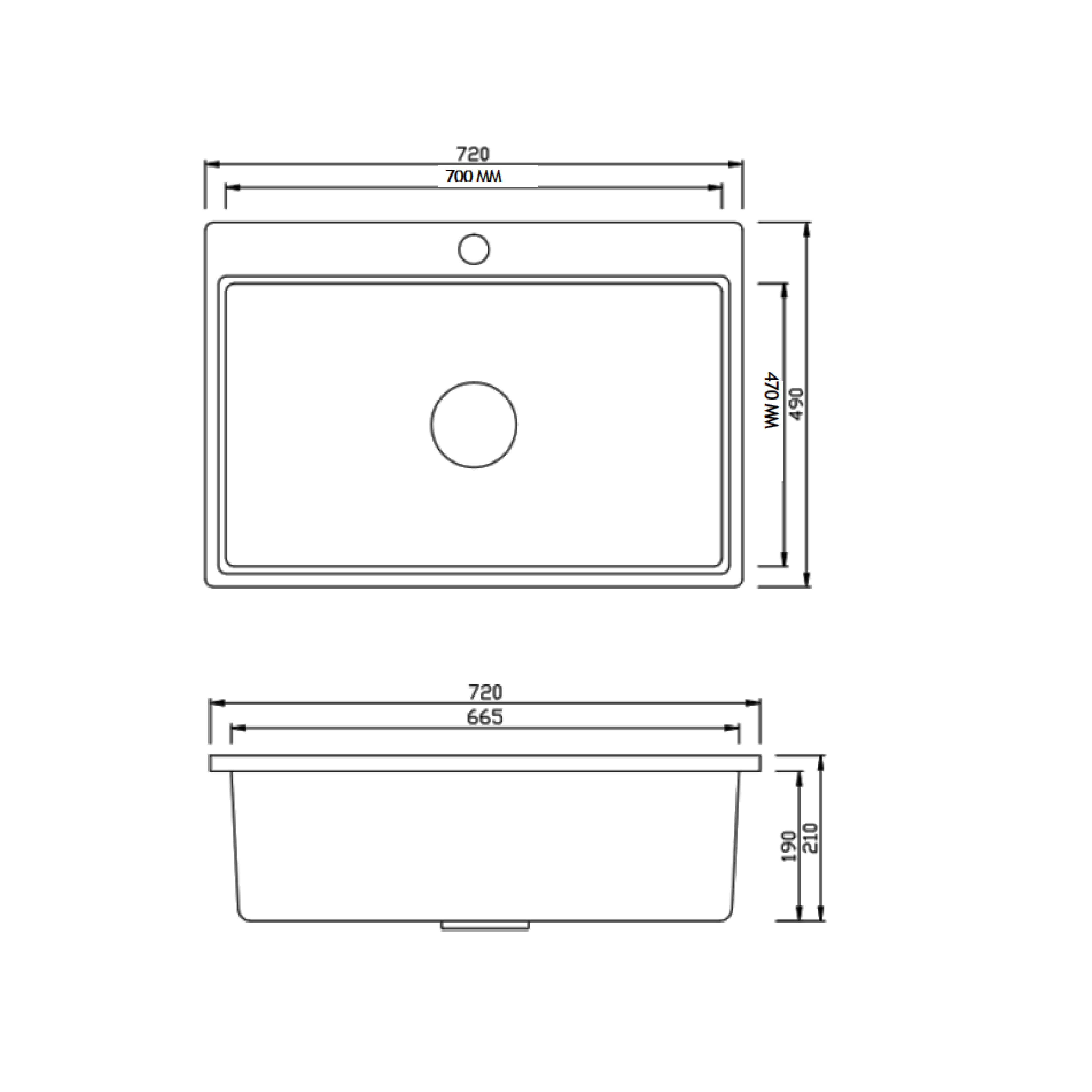 Elite 72 cm Inset Sink (White) CS7249 - view 2