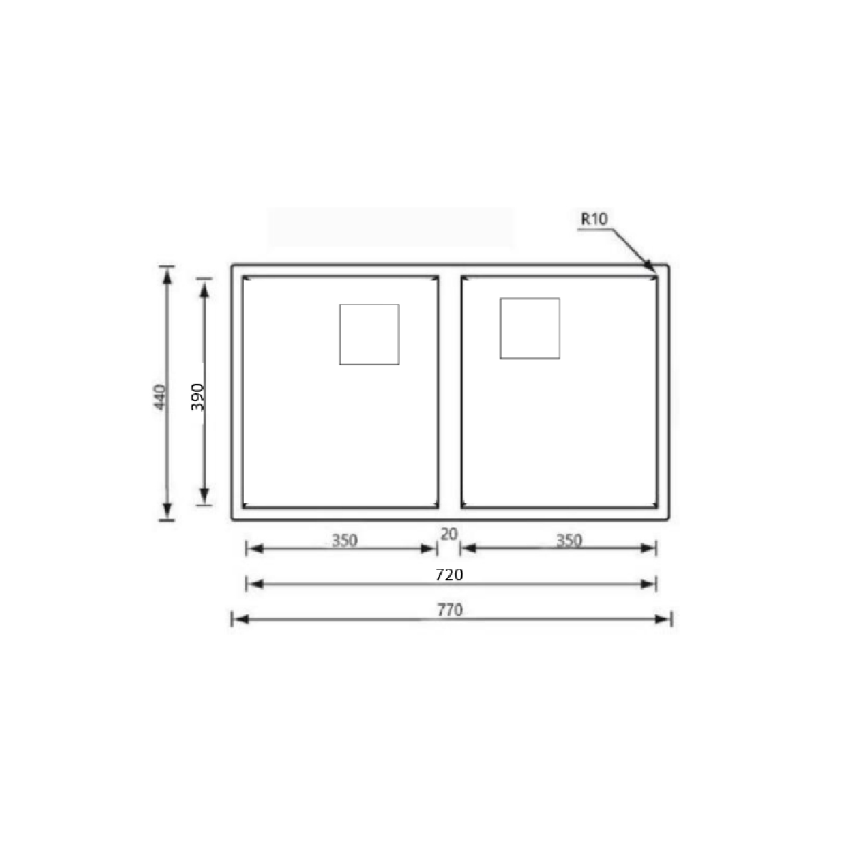 Elite 77 cm Double Bowl Undermount Sink (Stainless Steel) HMD7744 SSSQ - view 2