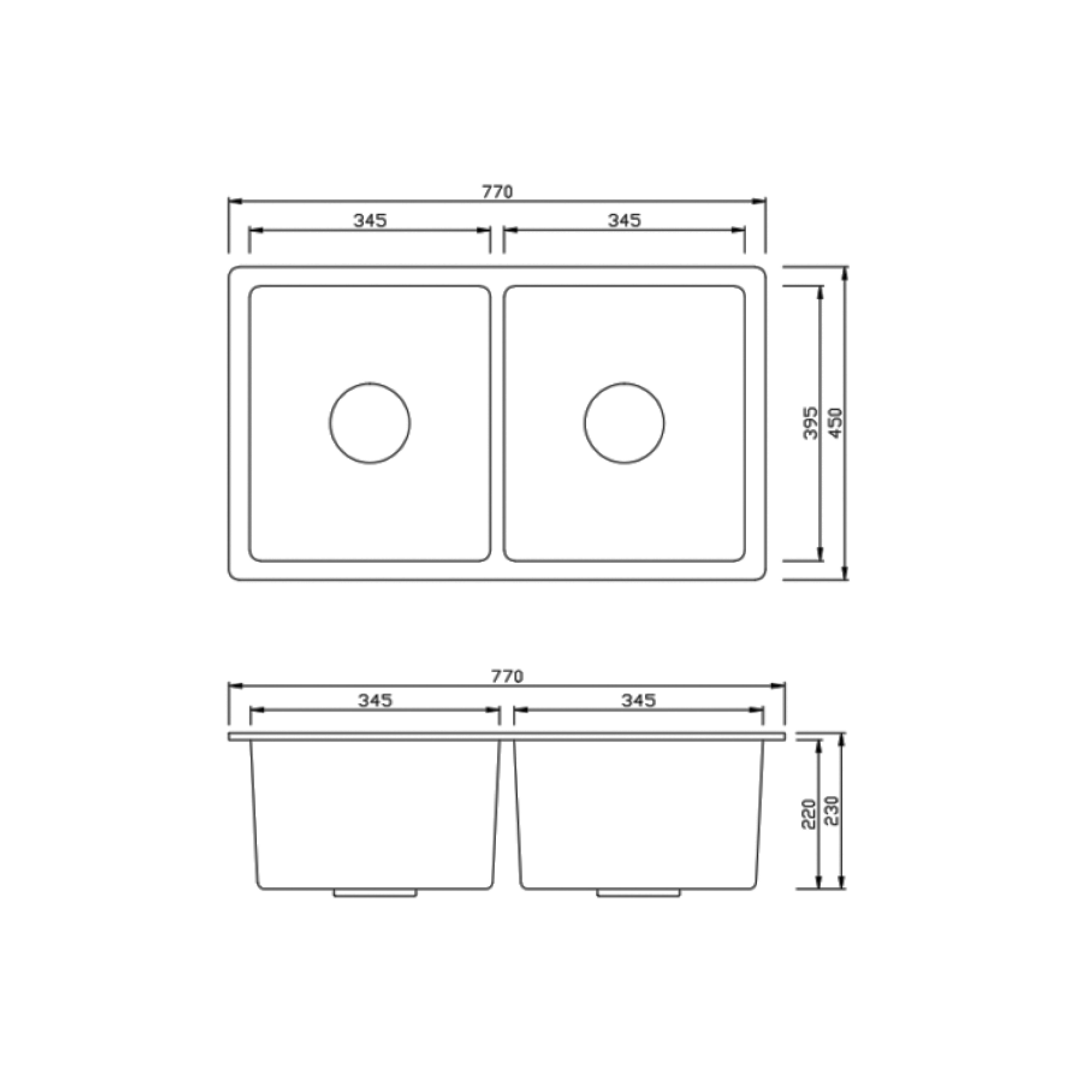 Elite 78 cm Double Bowl Undermount Sink (Black) CS7845 - view 2