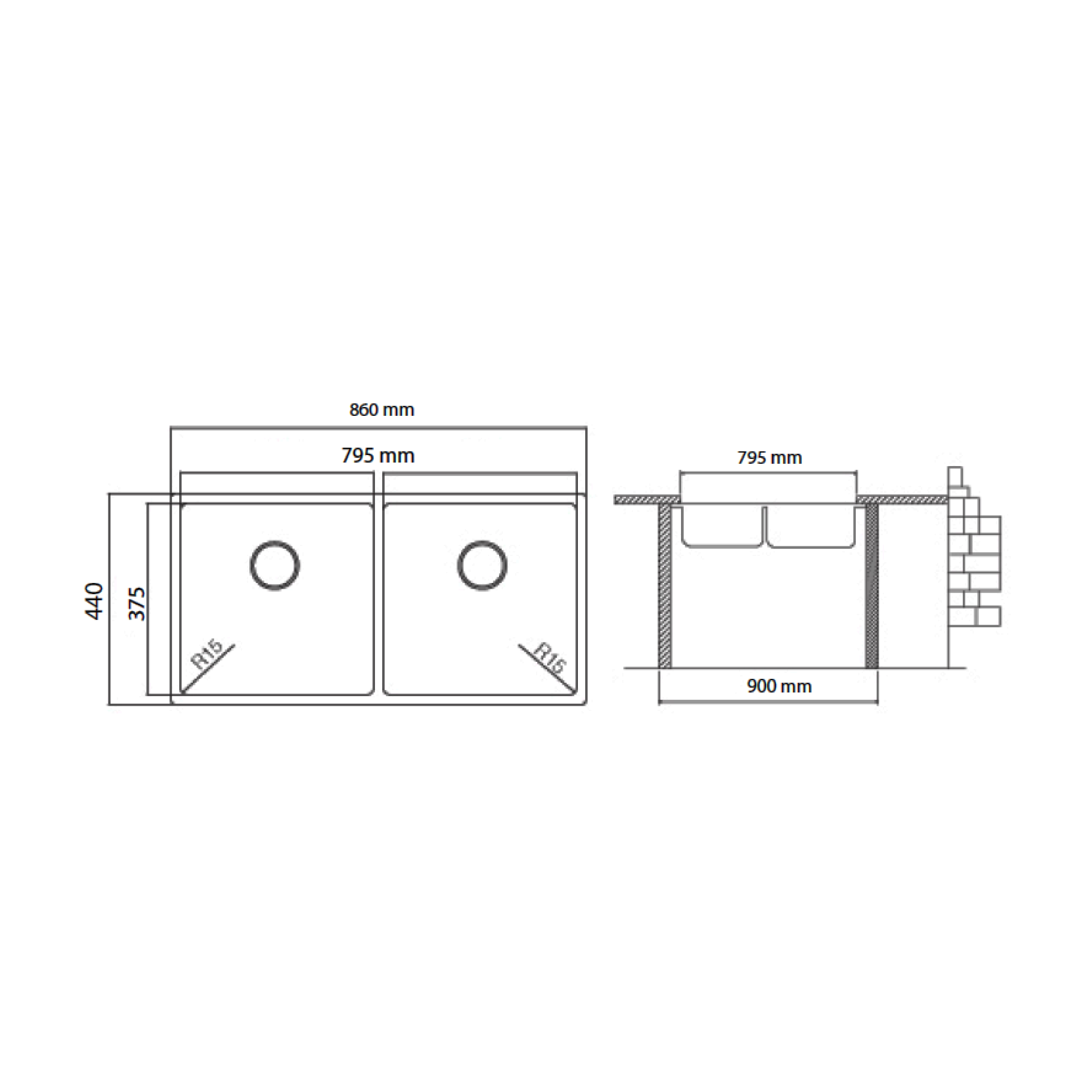 Elite 86 cm Double Bowl Undermount Sink (Black) QJ8644DU - view 2