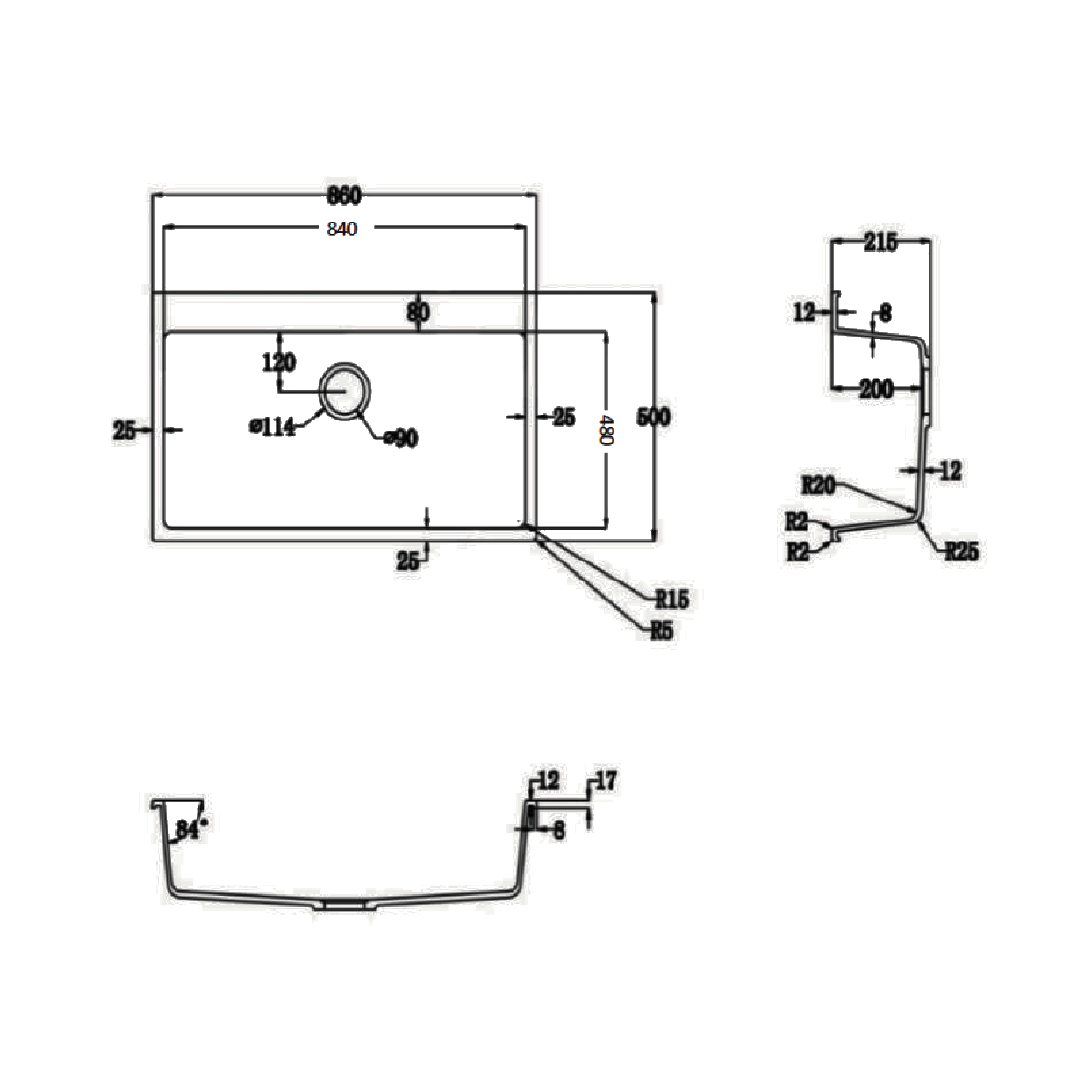 Elite 86 cm Inset Sink (Black) QJ-8650ST BLACK - view 2