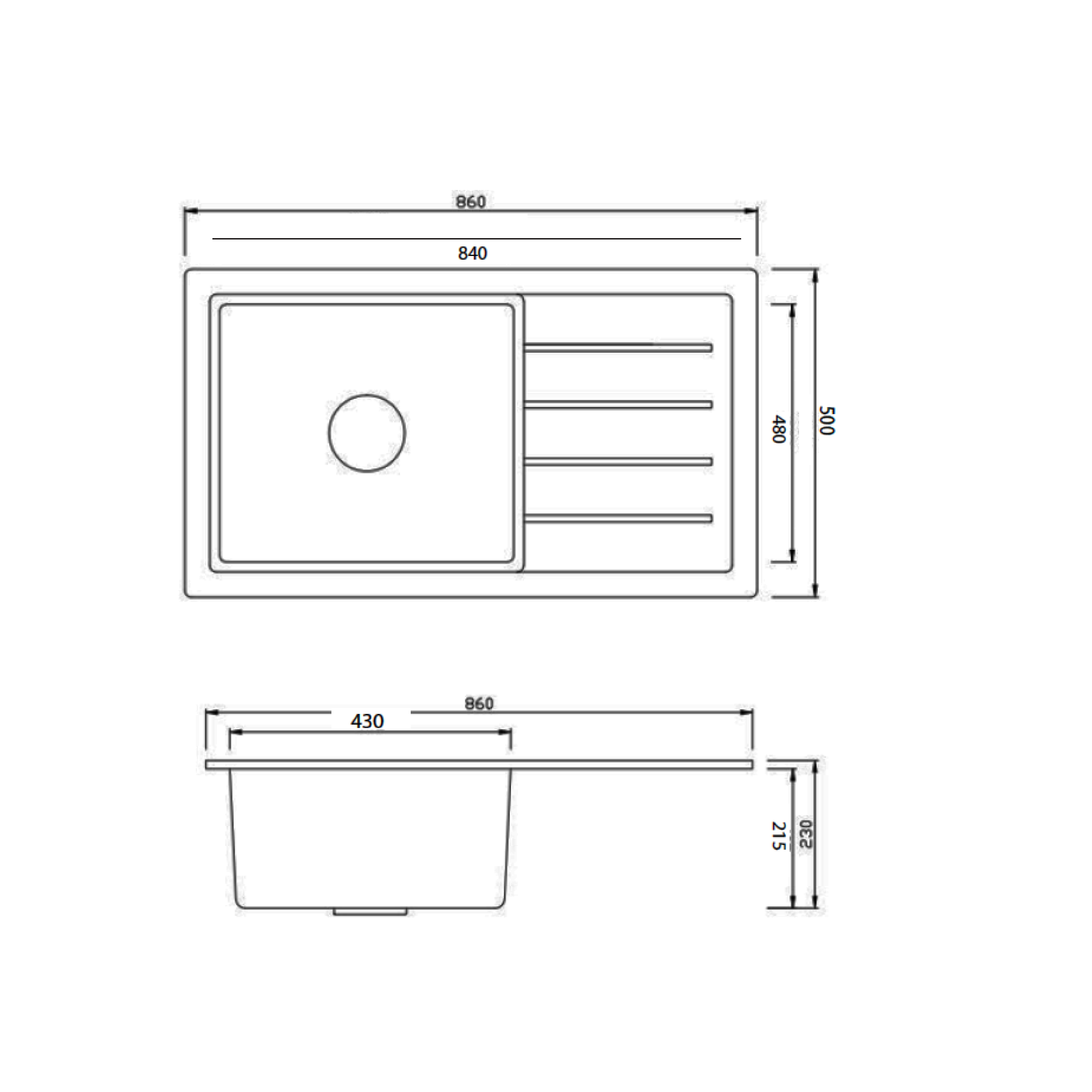 Elite 86 cm Inset Sink (Grey) ADL-8650GA - view 2