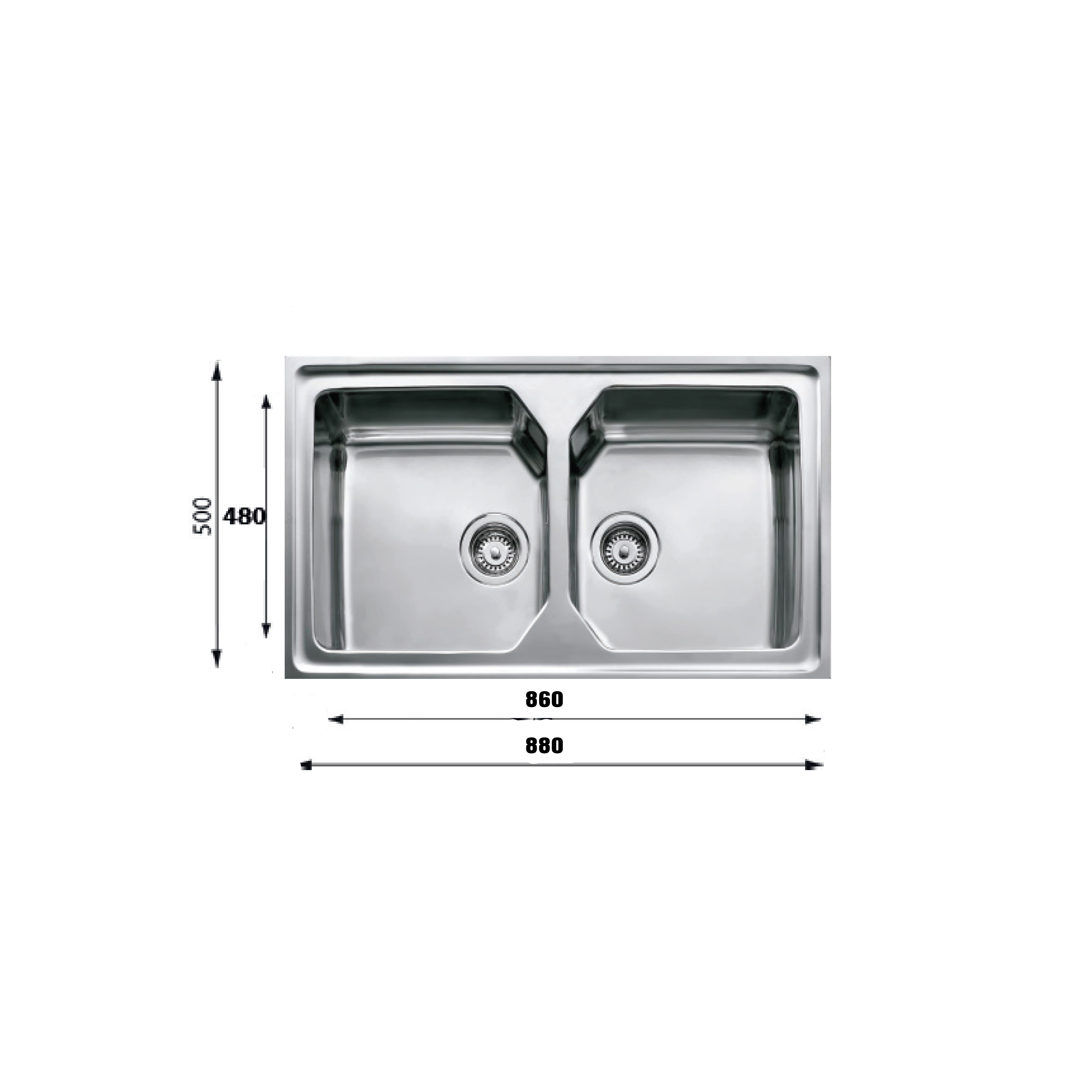 Elite 88 cm Double Bowl Inset Sink (Stainless Steel) EARTH 18 DB - view 2