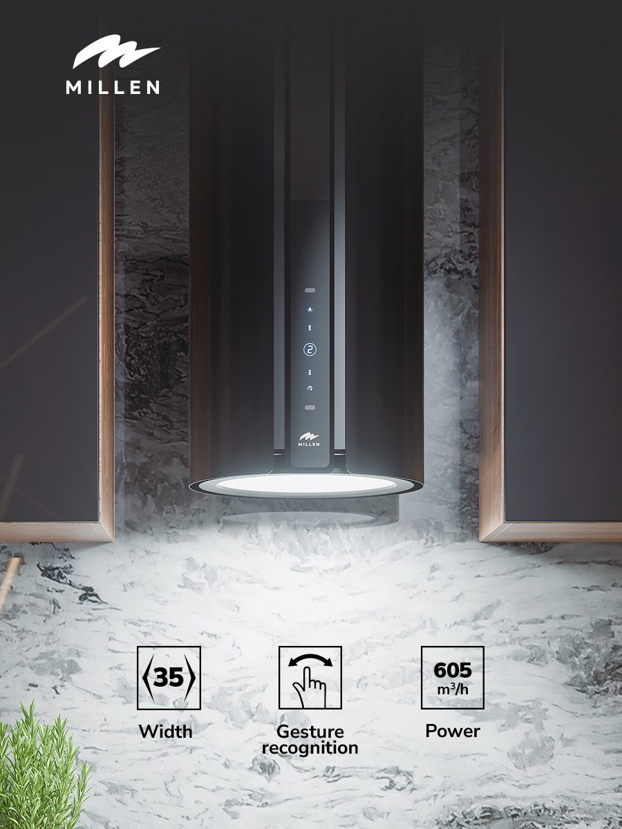 Millen 35 cm Chimney Cooker Hood MTUB 35 BL