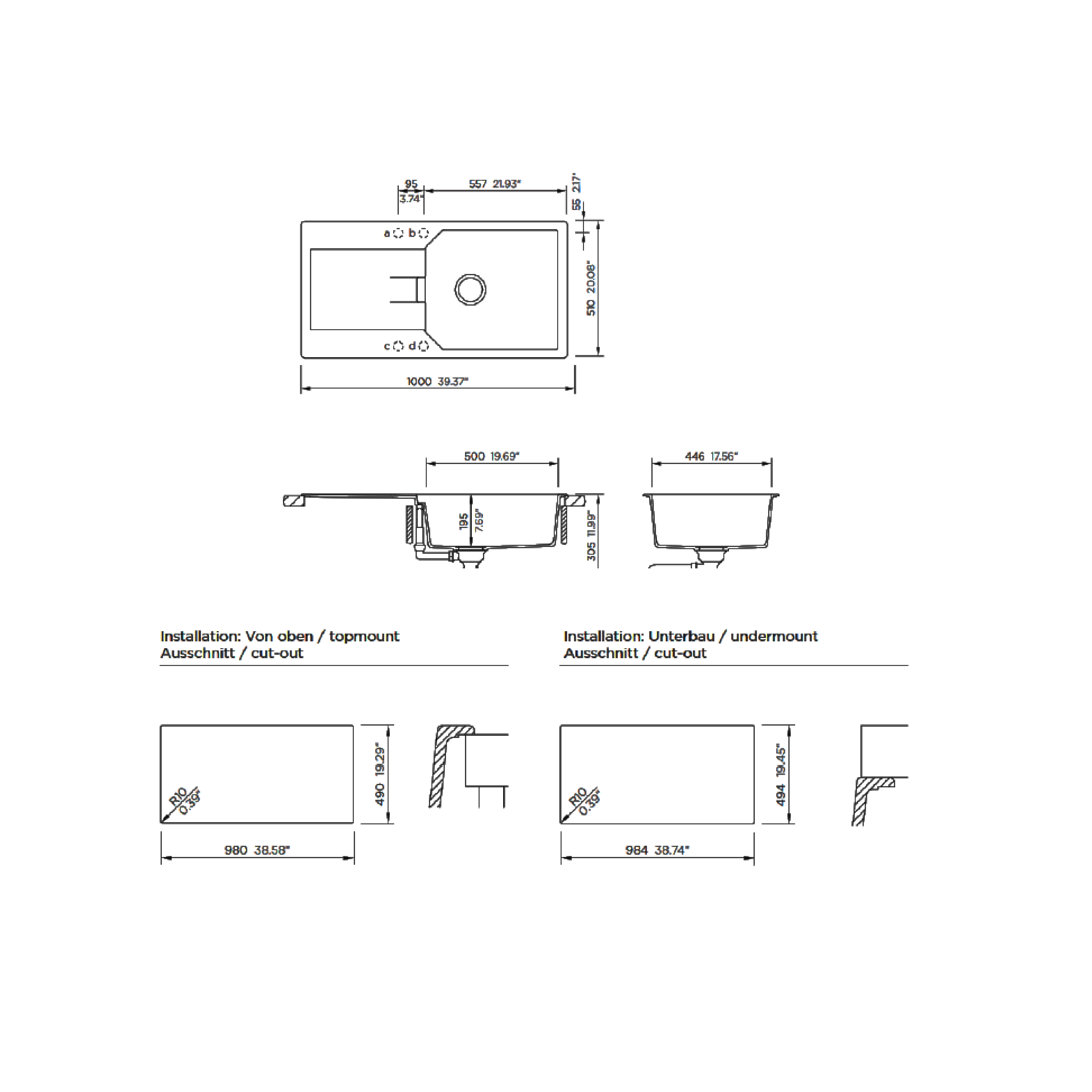 Schock 100 cm Single Bowl Inset Sink MANHATTAN D100L - view 2