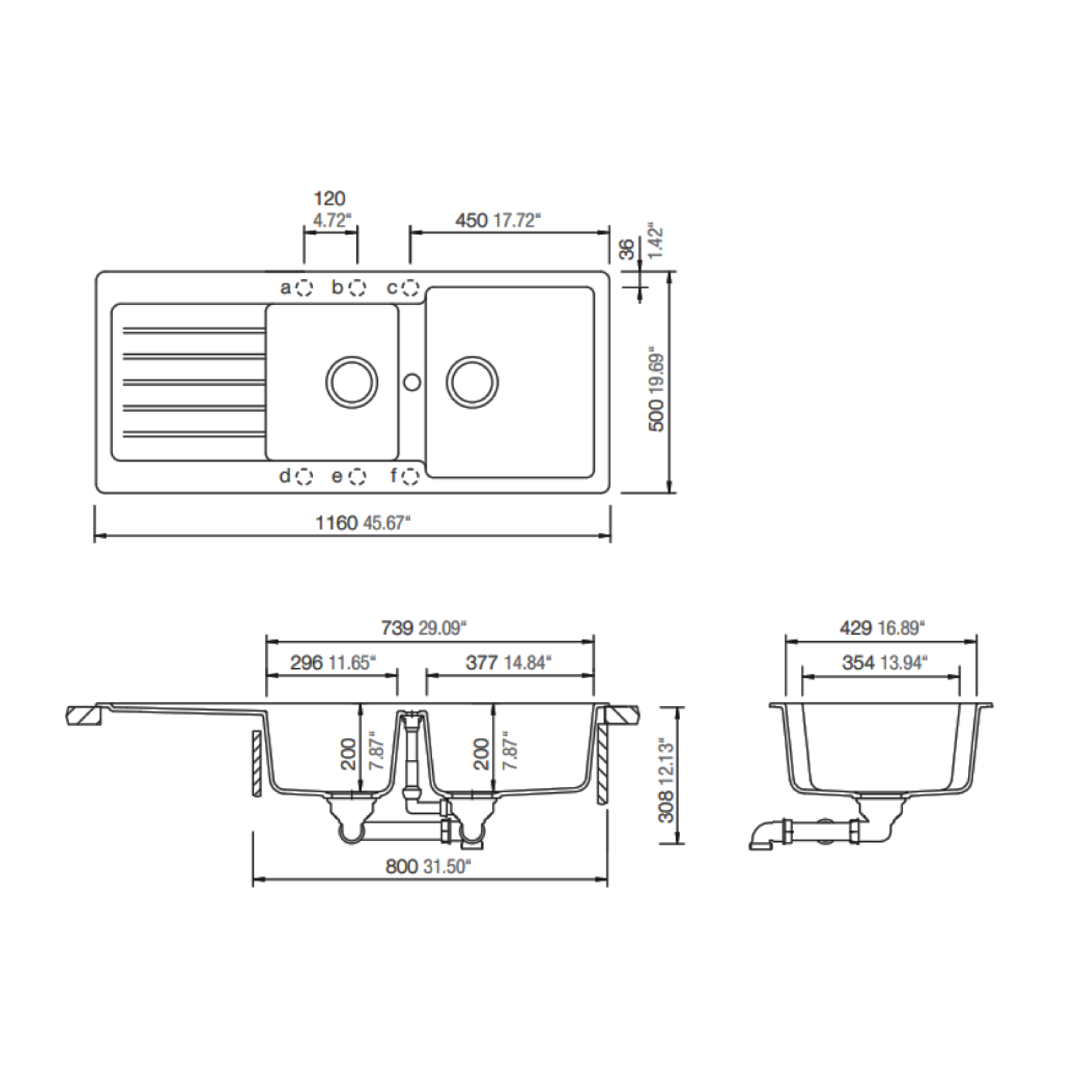 Schock 116 cm Double Bowl Undermount Sink TYPOS D200 - view 2