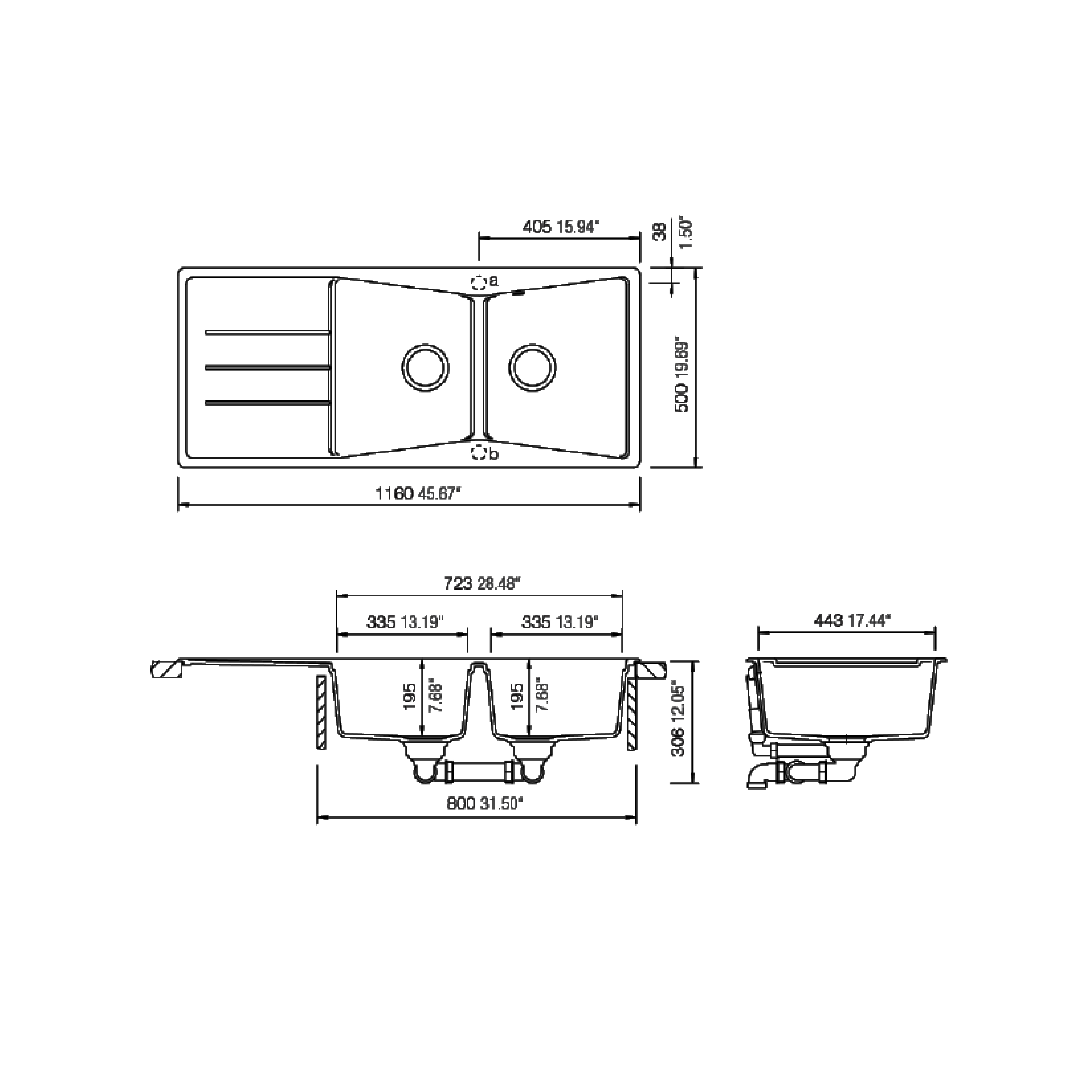Schock 116 cm Undermount Sink (White) CITY D200 - view 2